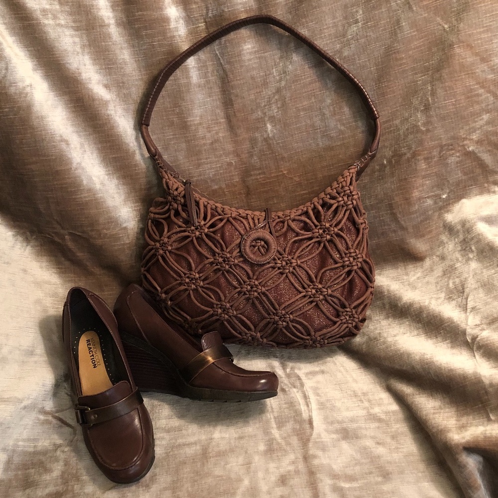 J Jill Chocolate Brown Leather & Macrame Purse